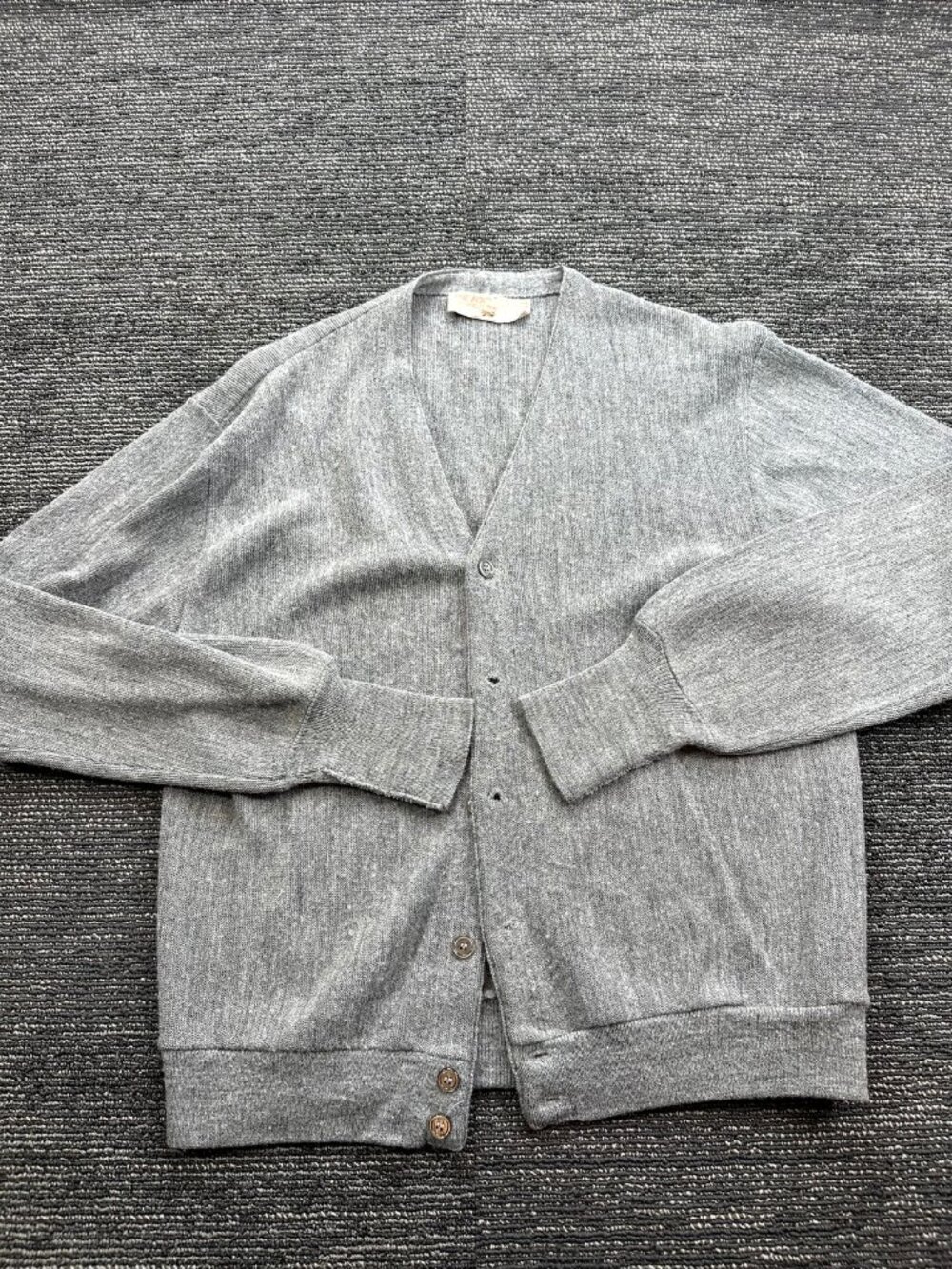 The Fox Collection Vintage Mens L Gray Orlon Acrylic Cardigan Sweater USA